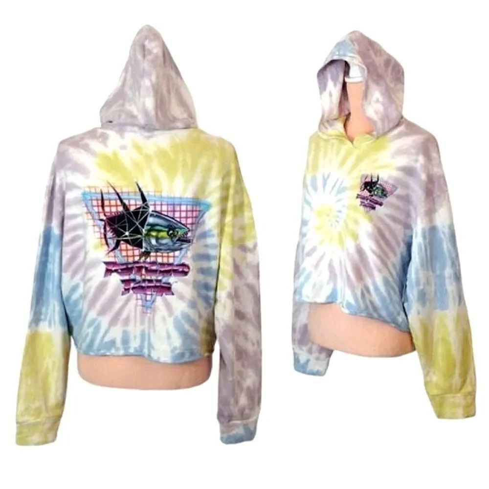 Psycho Tuna NWT Sunny Daze Colorful Tie Dye Wide Crop Cotton Hoodie Large